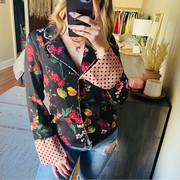 Lulus Floral Polka Dot Button Down Blouse - Picture 1 of 9